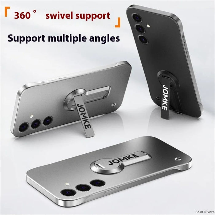 For Samsung Galaxy S24 FE Case Hard PC Frameless Baking Paint Kickstand Phone Cover - Black - 2