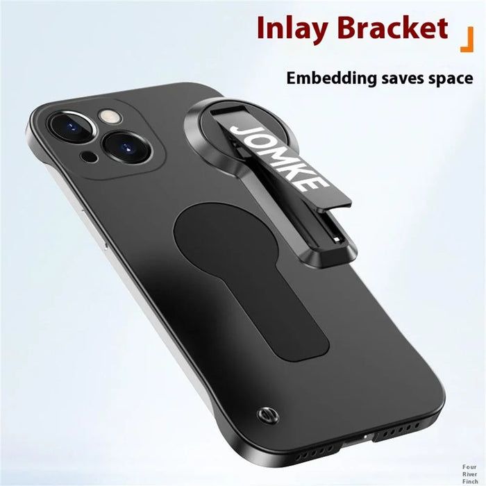 For iPhone 14 Case Hard PC Frameless Baking Paint Kickstand Phone Cover - Black - 6