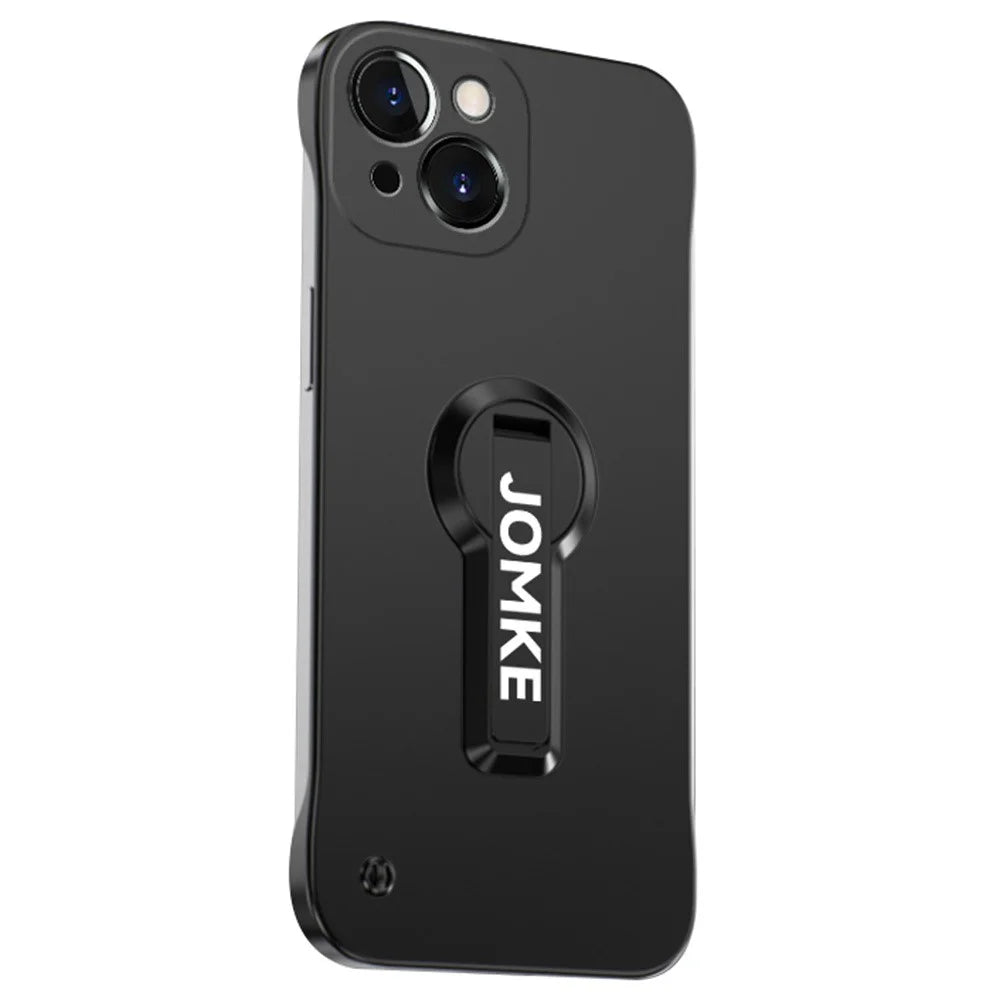 For iPhone 13 Case Hard PC Frameless Baking Paint Kickstand Phone Cover - Black - 1