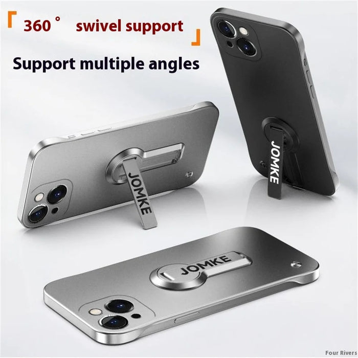 For iPhone 13 Case Hard PC Frameless Baking Paint Kickstand Phone Cover - Black - 2