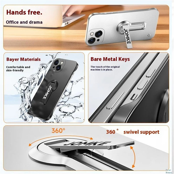 For iPhone 13 Case Hard PC Frameless Baking Paint Kickstand Phone Cover - Black - 3