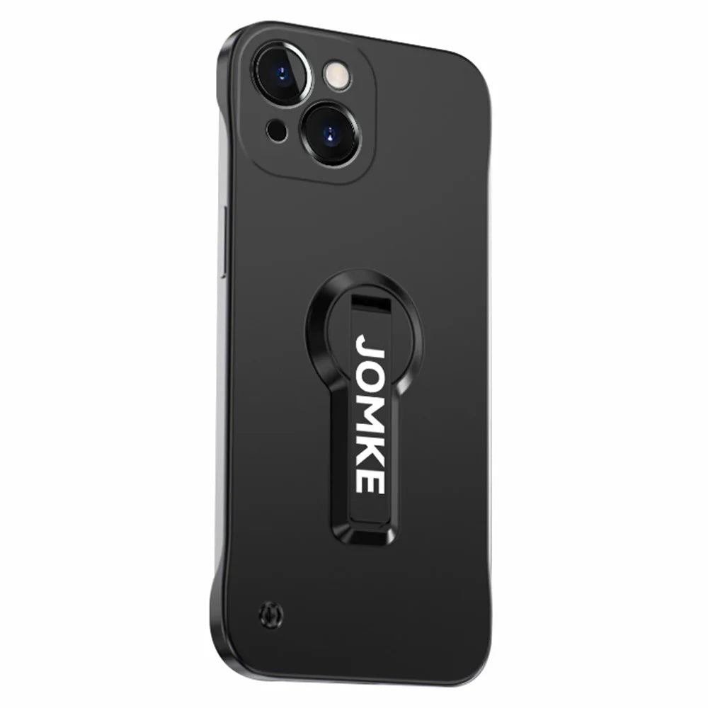 For iPhone 15 Case Hard PC Frameless Baking Paint Kickstand Phone Cover - Black - 1