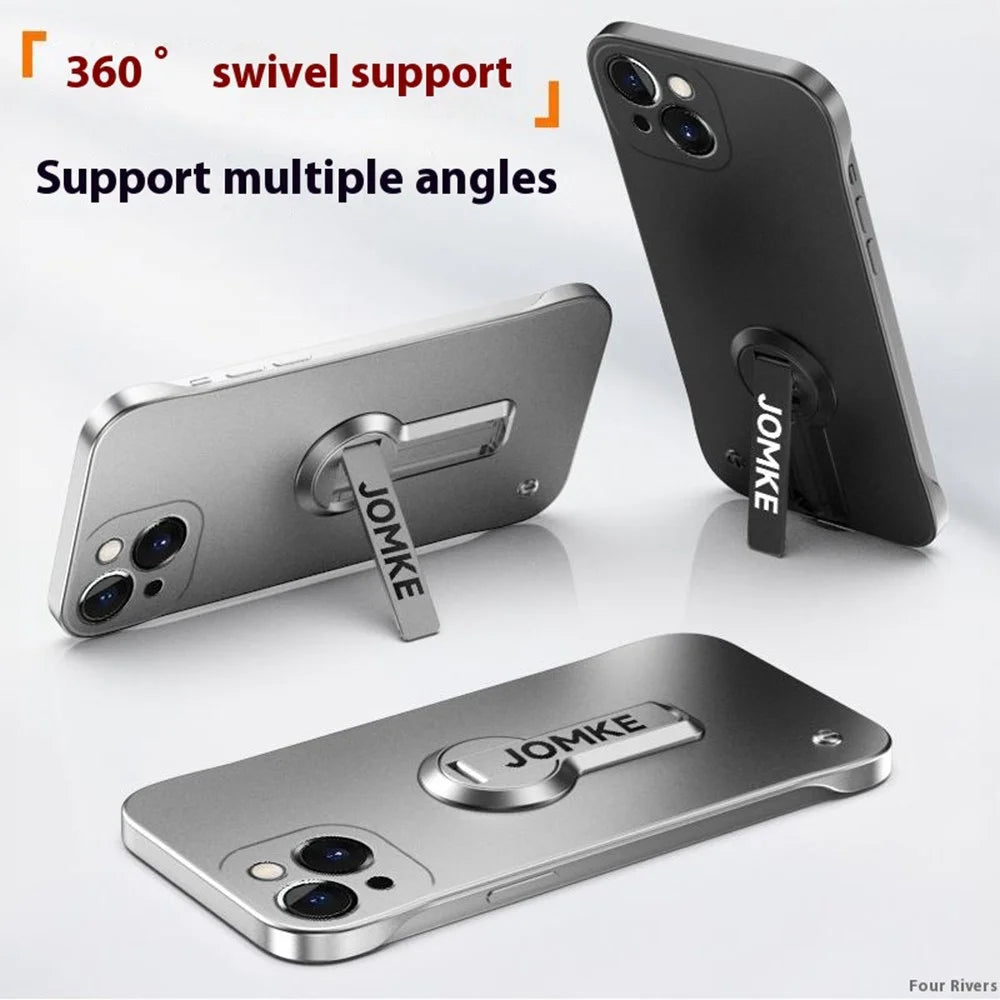 For iPhone 15 Case Hard PC Frameless Baking Paint Kickstand Phone Cover - Black - 2