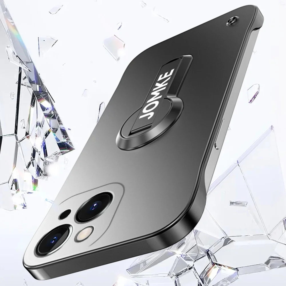 For iPhone 15 Case Hard PC Frameless Baking Paint Kickstand Phone Cover - Black - 6