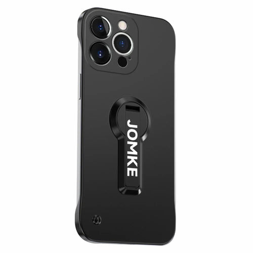 For iPhone 15 Pro Case Hard PC Frameless Baking Paint Kickstand Phone Cover - Black - 1