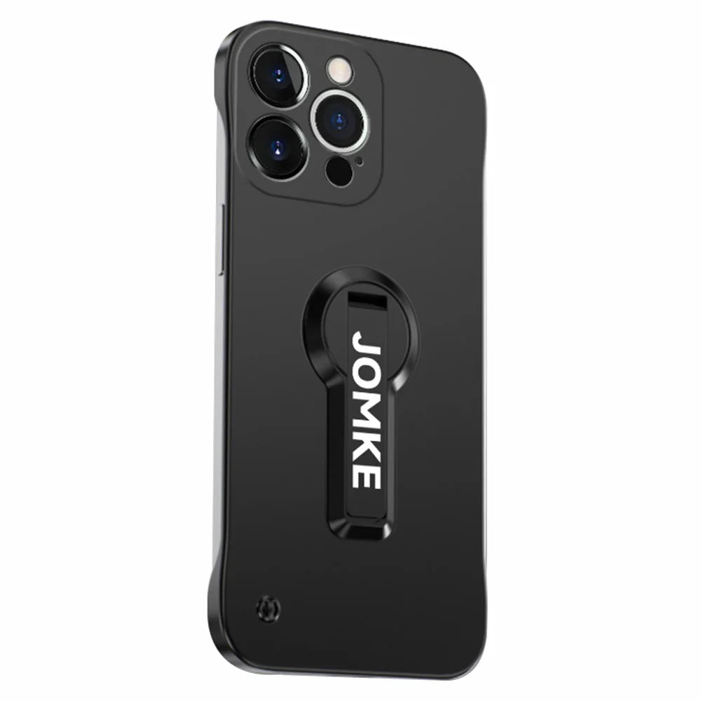 For iPhone 15 Pro Case Hard PC Frameless Baking Paint Kickstand Phone Cover - Black - 1
