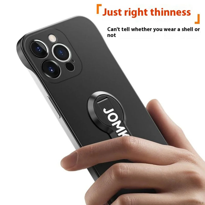 For iPhone 15 Pro Case Hard PC Frameless Baking Paint Kickstand Phone Cover - Black - 4