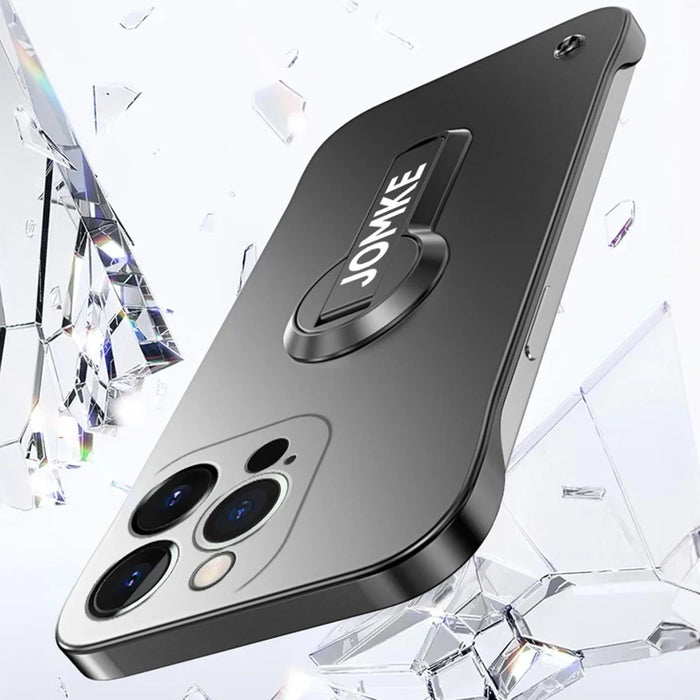For iPhone 15 Pro Case Hard PC Frameless Baking Paint Kickstand Phone Cover - Black - 6