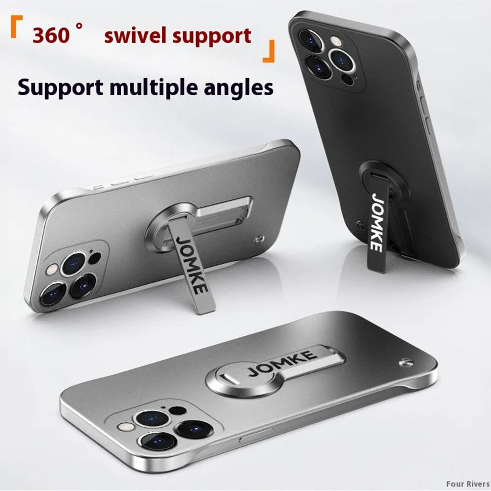 For iPhone 15 Pro Max Case Hard PC Frameless Baking Paint Kickstand Phone Cover - Black - 2