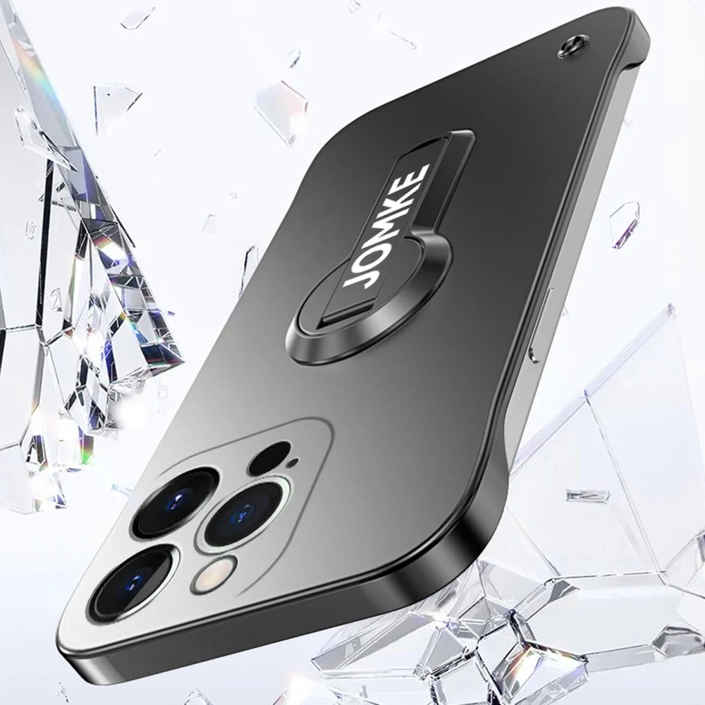 For iPhone 15 Pro Max Case Hard PC Frameless Baking Paint Kickstand Phone Cover - Black - 6