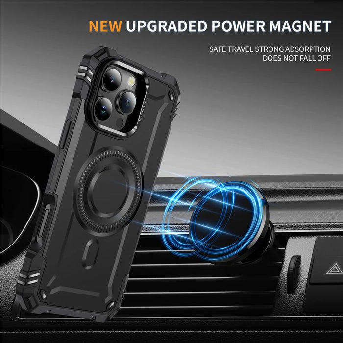 For iPhone 16 Pro Case Compatible with MagSafe Metal Lens Frame Kickstand PC+TPU Mobile Cover - Black - 3