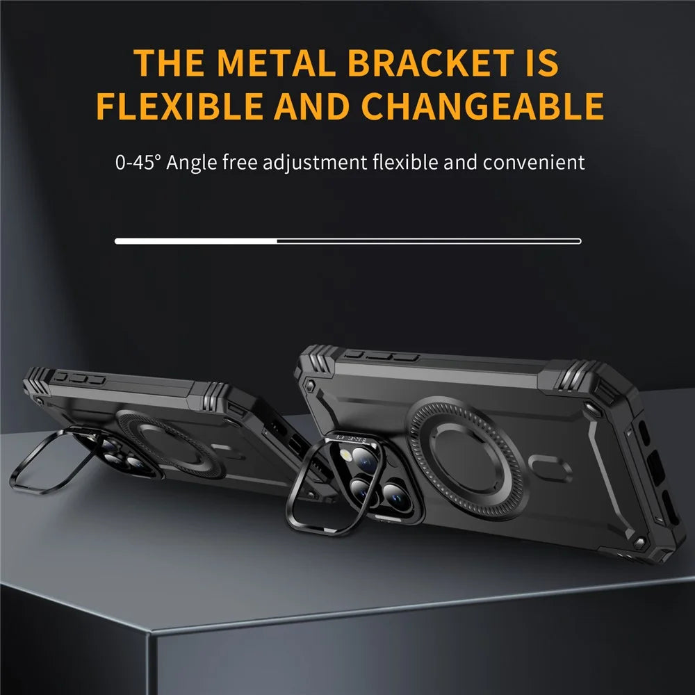 For iPhone 16 Pro Max Case Compatible with MagSafe Metal Lens Frame Kickstand PC+TPU Mobile Cover - Black - 2