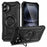 For iPhone 16 Plus Case Compatible with MagSafe Metal Lens Frame Kickstand PC+TPU Mobile Cover - Black - 1