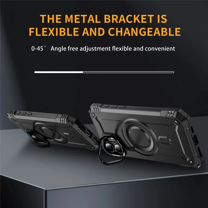For iPhone 16 Plus Case Compatible with MagSafe Metal Lens Frame Kickstand PC+TPU Mobile Cover - Black - 2