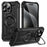 For iPhone 15 Pro Max Case Compatible with MagSafe Metal Lens Frame Kickstand PC+TPU Mobile Cover - Black - 1