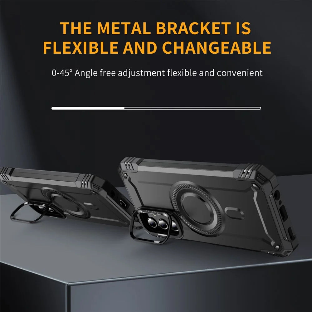 For Samsung Galaxy A14 4G / 5G Case Magnetic Case Metal Lens Frame Kickstand PC+TPU Mobile Cover - Black - 2