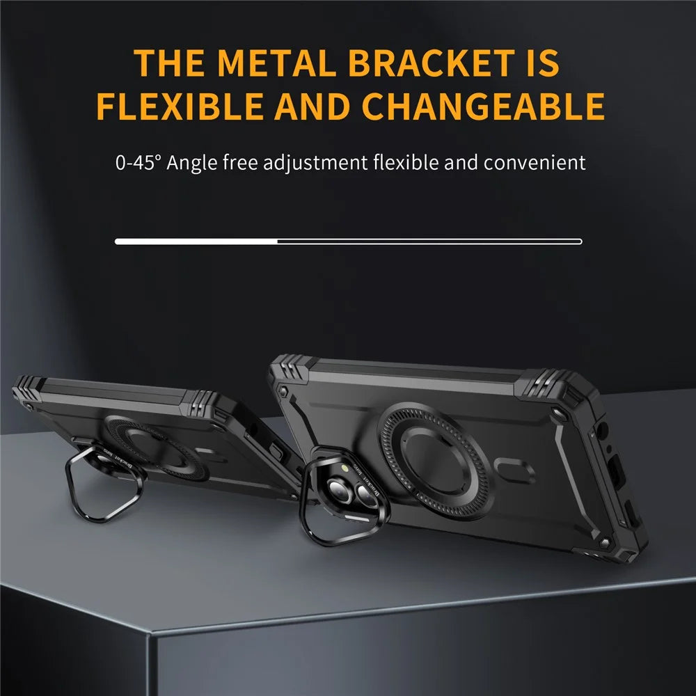For Samsung Galaxy A06 4G Magnetic Case Metal Lens Frame Kickstand PC+TPU Mobile Cover - Black - 2