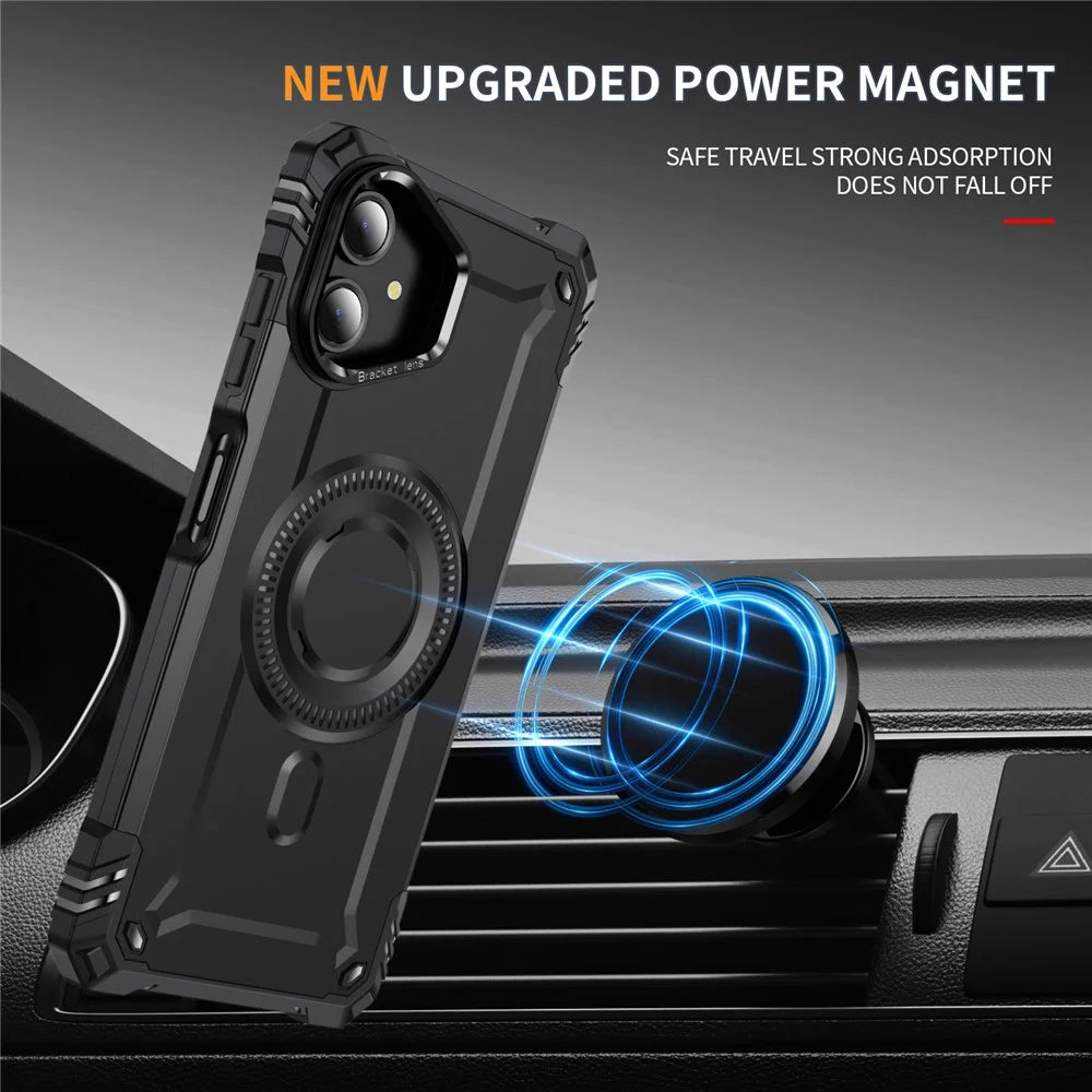 For Samsung Galaxy A06 4G Magnetic Case Metal Lens Frame Kickstand PC+TPU Mobile Cover - Black - 3