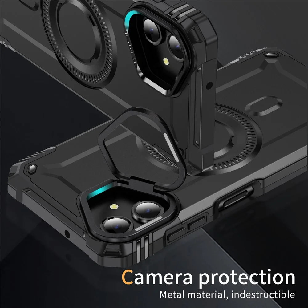 For Samsung Galaxy A06 4G Magnetic Case Metal Lens Frame Kickstand PC+TPU Mobile Cover - Black - 5