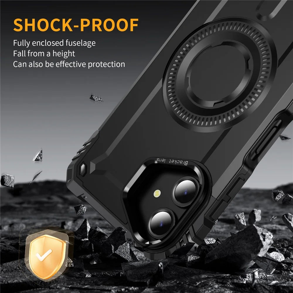 For Samsung Galaxy A06 4G Magnetic Case Metal Lens Frame Kickstand PC+TPU Mobile Cover - Black - 6