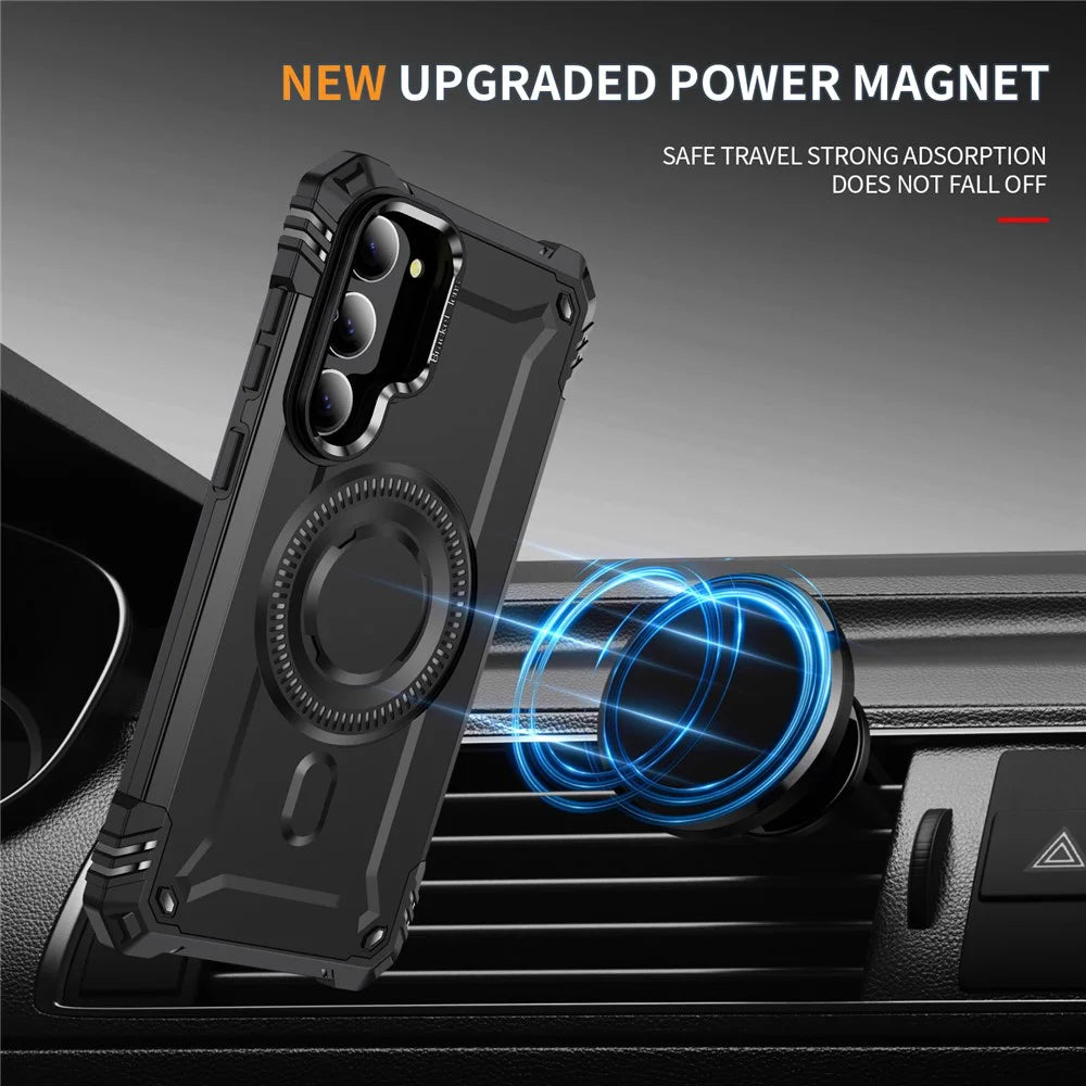For Samsung Galaxy S23+ Magnetic Case Metal Lens Frame Kickstand PC+TPU Mobile Cover - Black - 3
