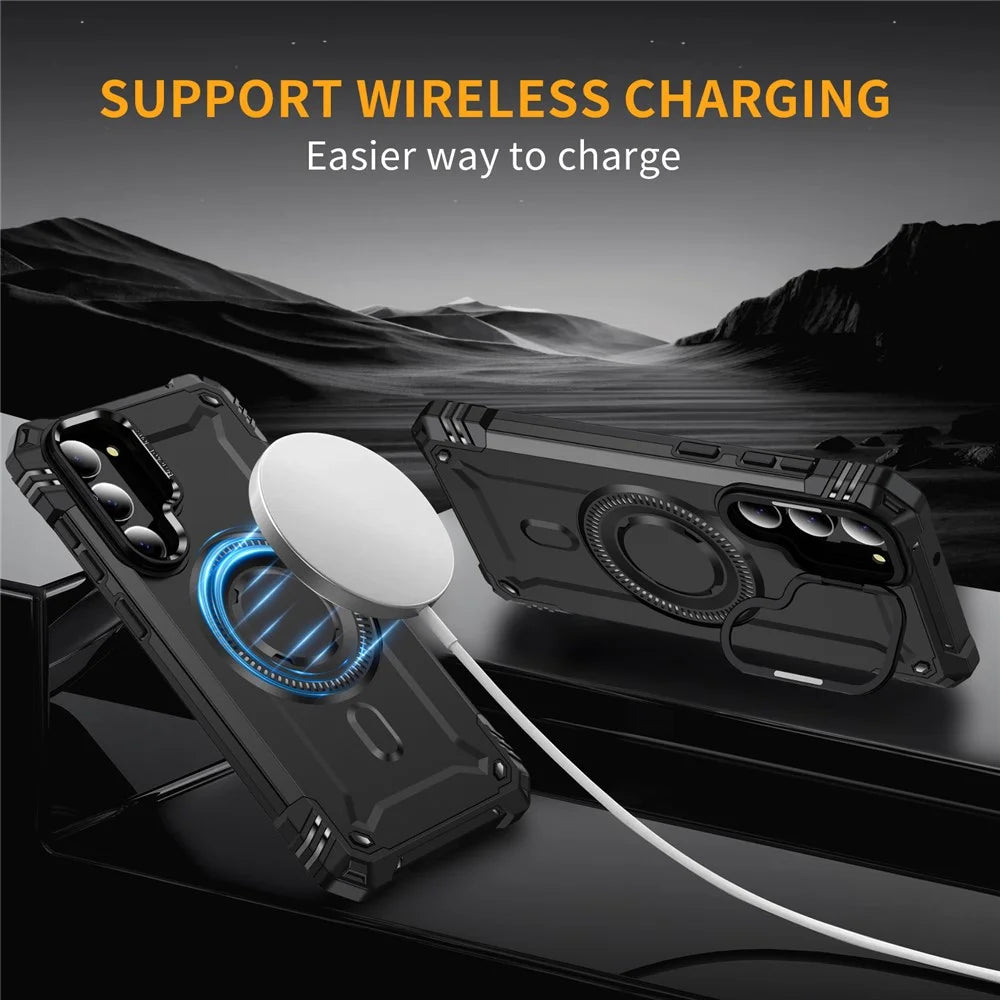 For Samsung Galaxy S23+ Magnetic Case Metal Lens Frame Kickstand PC+TPU Mobile Cover - Black - 4