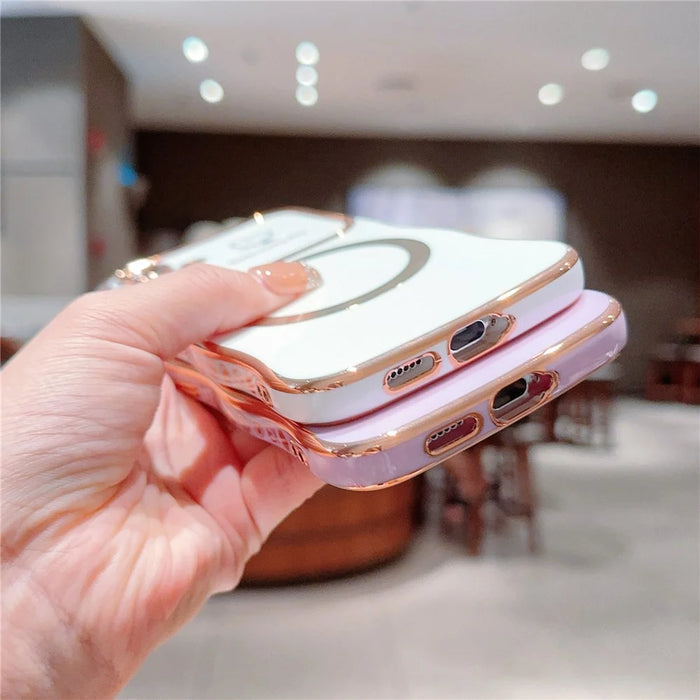 For Samsung Galaxy S25 Magnetic Case Electroplating Curly Frame TPU Phone Cover Large Window - Green - 5