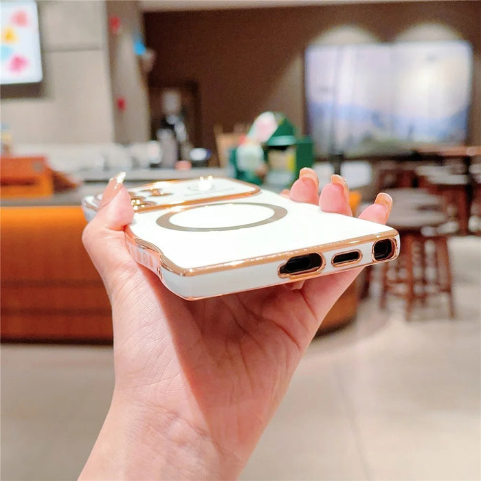 For Samsung Galaxy S25 Ultra Magnetic Case Electroplating Curly Frame TPU Phone Cover Large Window - Black - 4