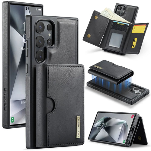 DG.MING M6 Series For Samsung Galaxy S25 Ultra Case Magnetic Wallet PU+PC+TPU Phone Cover - Black - 1