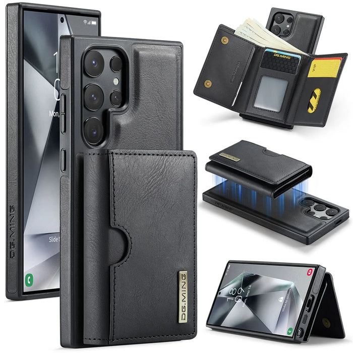 DG.MING M6 Series For Samsung Galaxy S25 Ultra Case Magnetic Wallet PU+PC+TPU Phone Cover - Black - 1