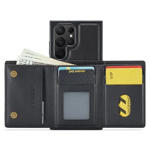 DG.MING M6 Series For Samsung Galaxy S25 Ultra Case Magnetic Wallet PU+PC+TPU Phone Cover - Black - 2