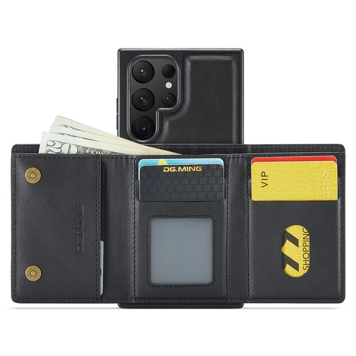 DG.MING M6 Series For Samsung Galaxy S25 Ultra Case Magnetic Wallet PU+PC+TPU Phone Cover - Black - 2