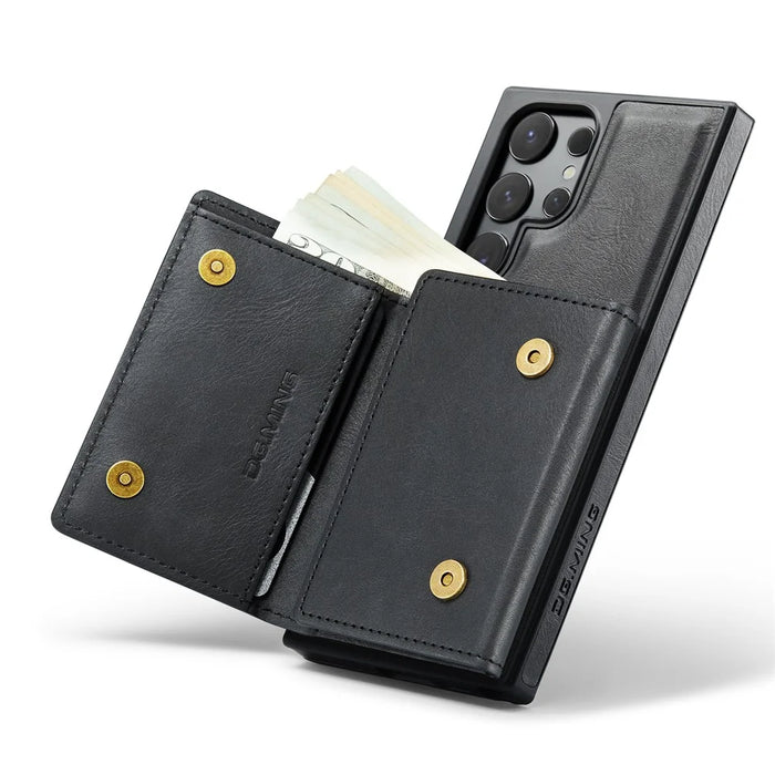 DG.MING M6 Series For Samsung Galaxy S25 Ultra Case Magnetic Wallet PU+PC+TPU Phone Cover - Black - 3