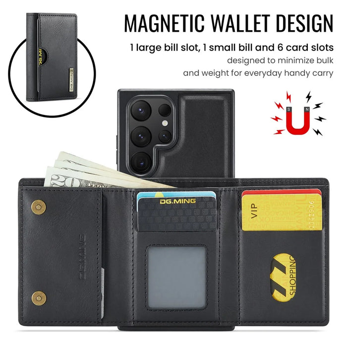 DG.MING M6 Series For Samsung Galaxy S25 Ultra Case Magnetic Wallet PU+PC+TPU Phone Cover - Black - 7