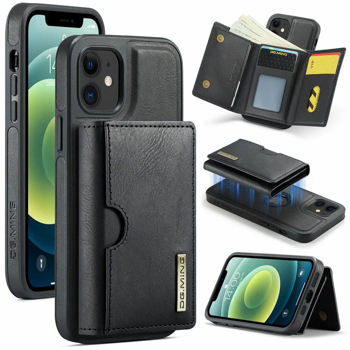 DG.MING M6 Series For iPhone 12 / 12 Pro Case Magnetic Wallet PU+PC+TPU Phone Cover - Black - 1