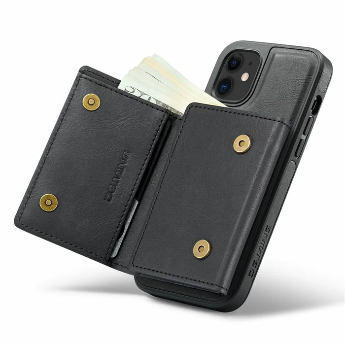 DG.MING M6 Series For iPhone 12 / 12 Pro Case Magnetic Wallet PU+PC+TPU Phone Cover - Black - 3