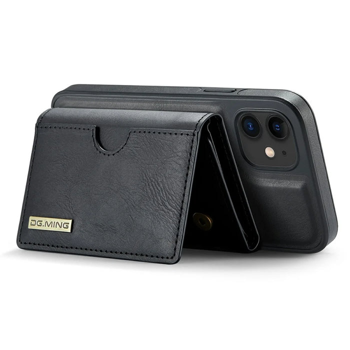 DG.MING M6 Series For iPhone 12 / 12 Pro Case Magnetic Wallet PU+PC+TPU Phone Cover - Black - 4