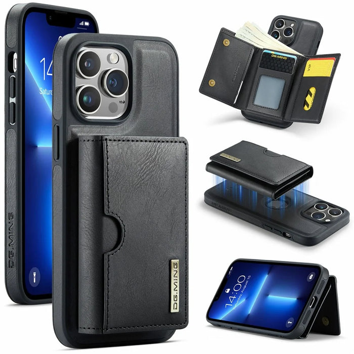 DG.MING M6 Series For iPhone 12 Pro Max Case Magnetic Wallet PU+PC+TPU Phone Cover - Black - 1