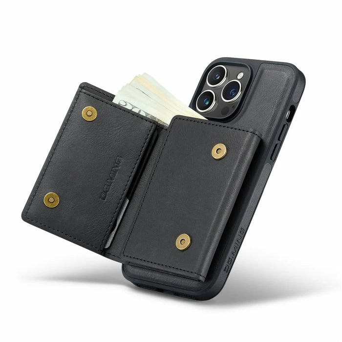 DG.MING M6 Series For iPhone 12 Pro Max Case Magnetic Wallet PU+PC+TPU Phone Cover - Black - 3