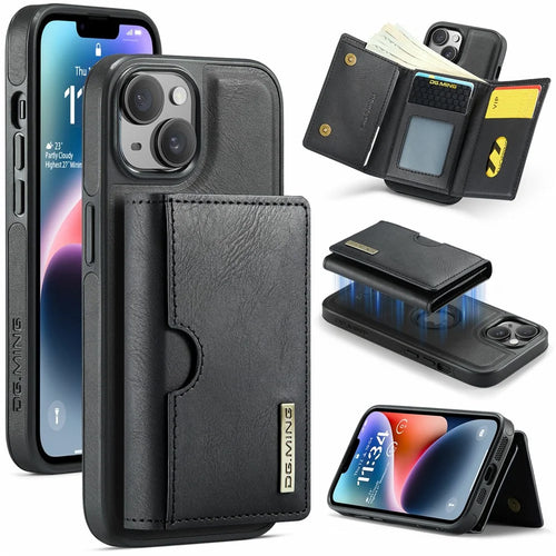 DG.MING M6 Series For iPhone 13 Case Magnetic Wallet PU+PC+TPU Phone Cover - Black - 1