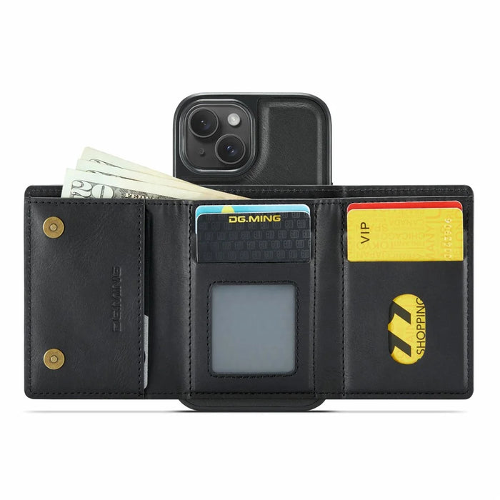 DG.MING M6 Series For iPhone 13 Case Magnetic Wallet PU+PC+TPU Phone Cover - Black - 2