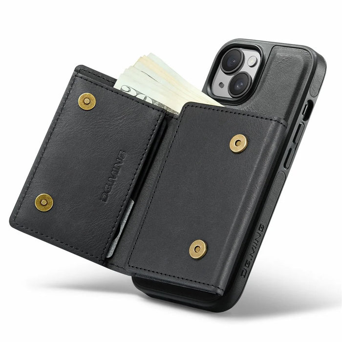 DG.MING M6 Series For iPhone 13 Case Magnetic Wallet PU+PC+TPU Phone Cover - Black - 3