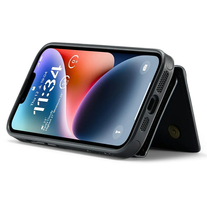DG.MING M6 Series For iPhone 13 Case Magnetic Wallet PU+PC+TPU Phone Cover - Black - 5