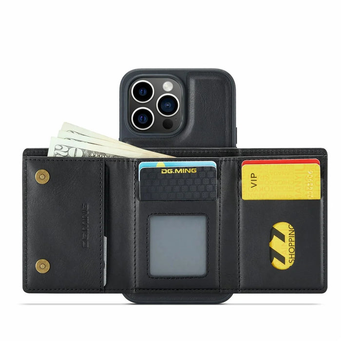 DG.MING M6 Series For iPhone 13 Pro Case Magnetic Wallet PU+PC+TPU Phone Cover - Black - 2