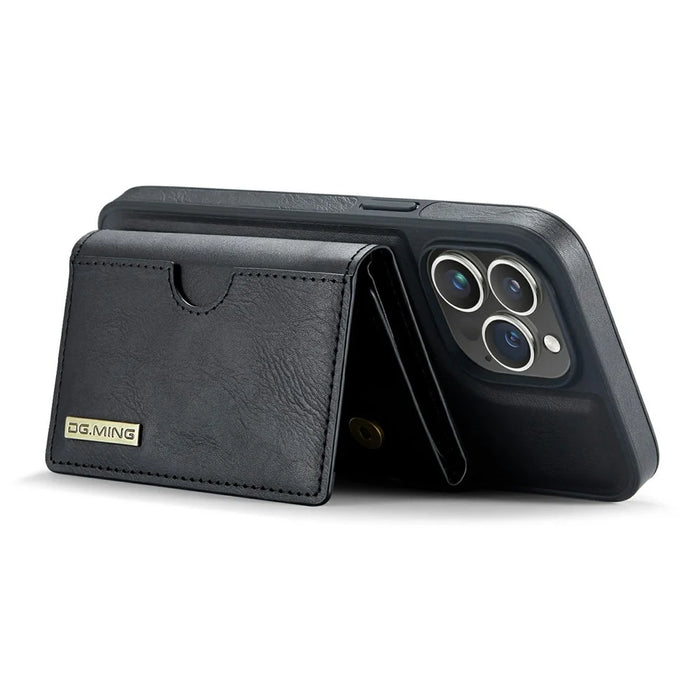 DG.MING M6 Series For iPhone 13 Pro Case Magnetic Wallet PU+PC+TPU Phone Cover - Black - 4