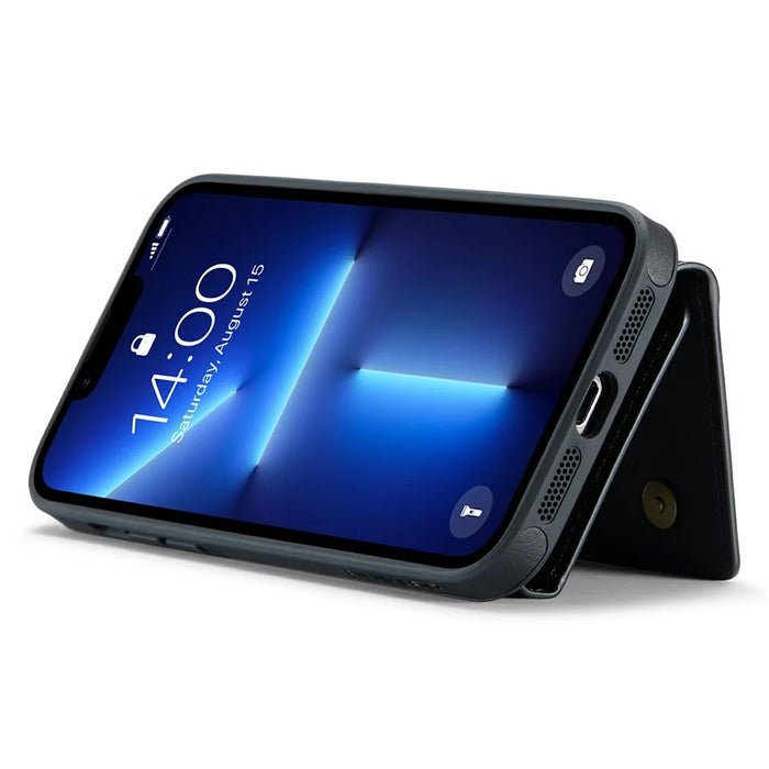 DG.MING M6 Series For iPhone 13 Pro Case Magnetic Wallet PU+PC+TPU Phone Cover - Black - 5