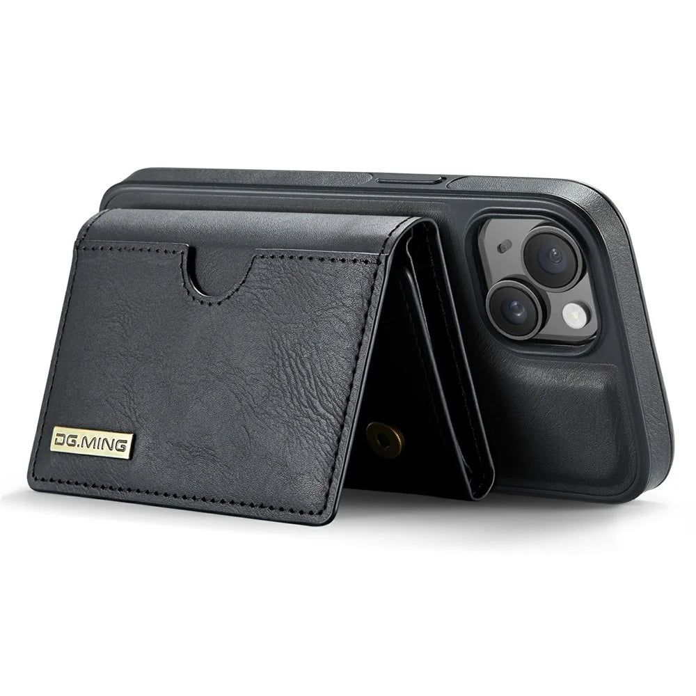 DG.MING M6 Series For iPhone 14 Case Magnetic Wallet PU+PC+TPU Phone Cover - Black - 4