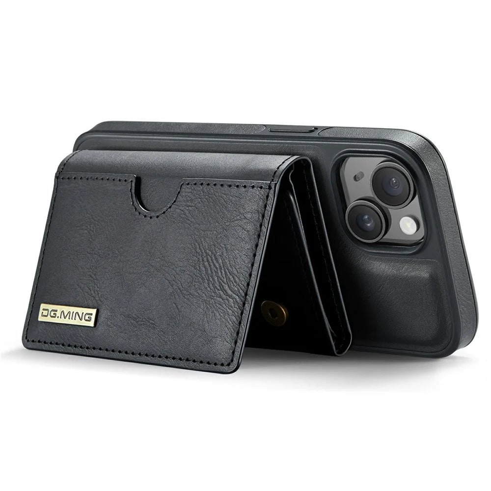 DG.MING M6 Series For iPhone 14 Plus Case Magnetic Wallet PU+PC+TPU Phone Cover - Black - 4