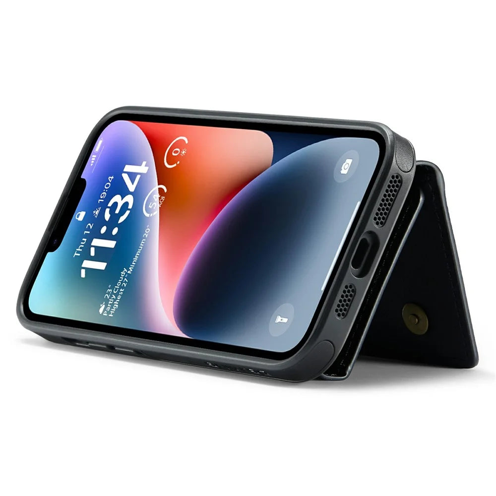 DG.MING M6 Series For iPhone 14 Plus Case Magnetic Wallet PU+PC+TPU Phone Cover - Black - 5
