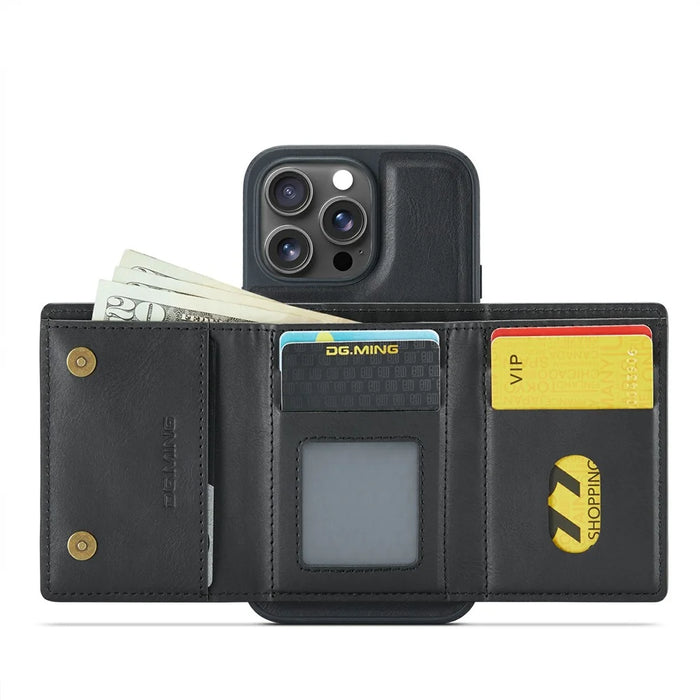 DG.MING M6 Series For iPhone 14 Pro Case Magnetic Wallet PU+PC+TPU Phone Cover - Black - 2